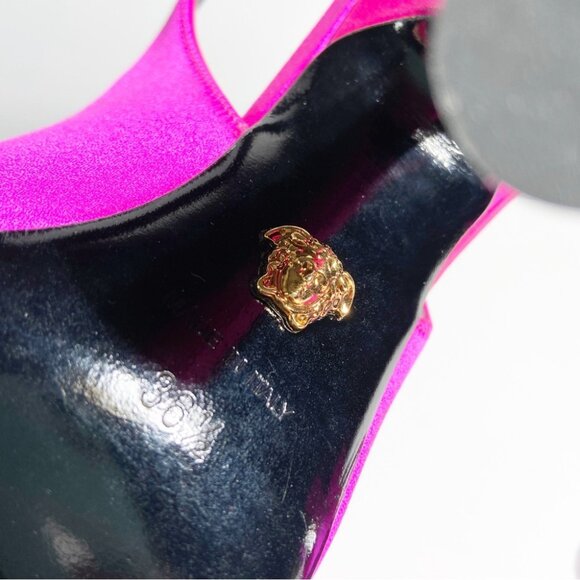 NWT Versace Crystal Medusa Square Toe Slingback High Heel Sandals size 36.5 - Picture 7 of 10